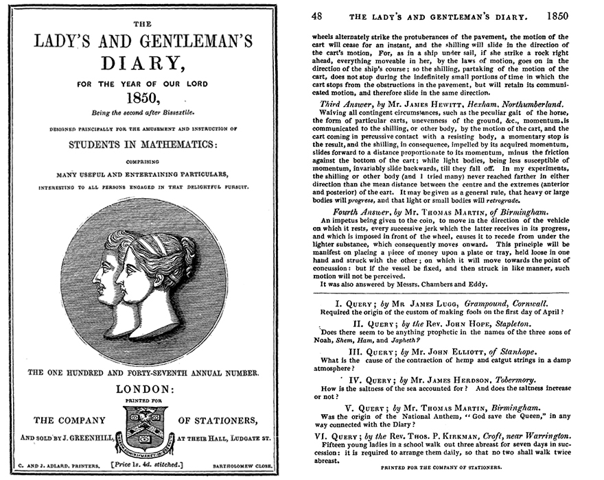 Publication originale du problème de Kirkman